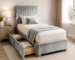 Moonstone Grey Upholstered Divan – 3ft | 90 × 190 cm with Mattress - Image 4
