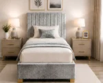 Moonstone Grey Upholstered Divan – 3ft | 90 × 190 cm with Mattress