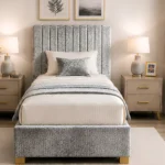 Moonstone Grey Upholstered Divan – 3ft | 90 × 190 cm with Mattress