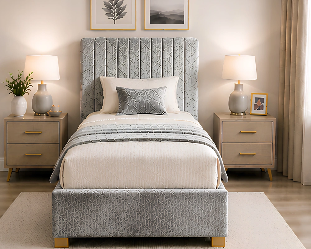 72 Silver Grey Single Divan Bed with Mattress Moonstone Grey Upholstered Divan – 3ft | 90 × 190 cm with Mattress - Image 1