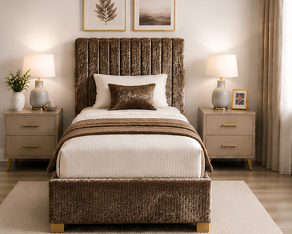 74 Brown Single Divan Bed Cocoa Brown Divan Bed – 3ft | 90 × 190 cm with Mattress & Storage - Image 1