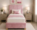 Soft Pink Upholstered Divan – 3ft | 90 × 190 cm with Mattress & Storage