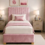 Soft Pink Upholstered Divan – 3ft | 90 × 190 cm with Mattress & Storage