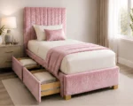 Soft Pink Upholstered Divan – 3ft | 90 × 190 cm with Mattress & Storage - Image 2