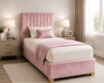 Soft Pink Upholstered Divan – 3ft | 90 × 190 cm with Mattress & Storage - Image 3