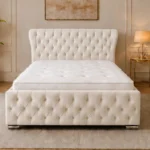 Almond White Super King Oxford Bed – Contemporary Luxury Headboard with Comfortable Mattress