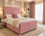 Soft Pink King Bed with Mattress – Stylish Contemporary Panel Headboard