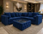 Luxury 5 Seater Dark Blue Sofa – Modern Plush Fabric Corner Style Living Room Sofa - Image 2