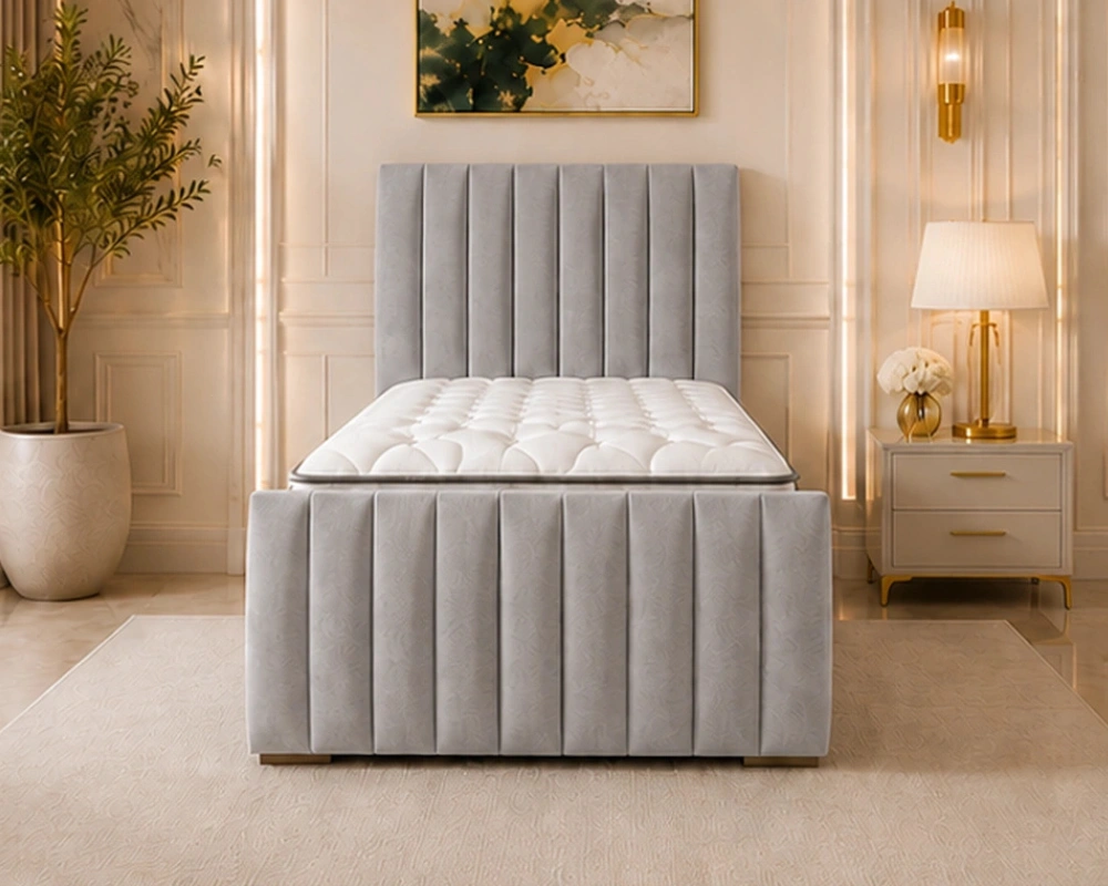 8 Elegant Deep Quilted Single Bed Frame Design Pebble Grey Panel Single Bed – Contemporary 3ft Frame with Sophisticated Tall Headboard - Image 1