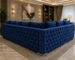 Luxury 5 Seater Dark Blue Sofa – Modern Plush Fabric Corner Style Living Room Sofa - Image 3
