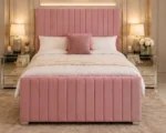 Soft Pink King Bed with Mattress – Stylish Contemporary Panel Headboard - Image 2