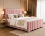 Flamingo Pink Upholstered Double Bed – Elegant 4ft 6in Design with Mattress - Image 3