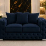 Elegant Navy Blue 2 Seater Sofa - Deep Button Tufted Luxury Couch