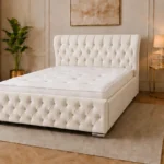 Vanilla Cream King Oxford Bed – Contemporary Luxury Headboard with Comfortable Mattress