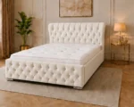Almond White Super King Oxford Bed – Contemporary Luxury Headboard with Comfortable Mattress - Image 4