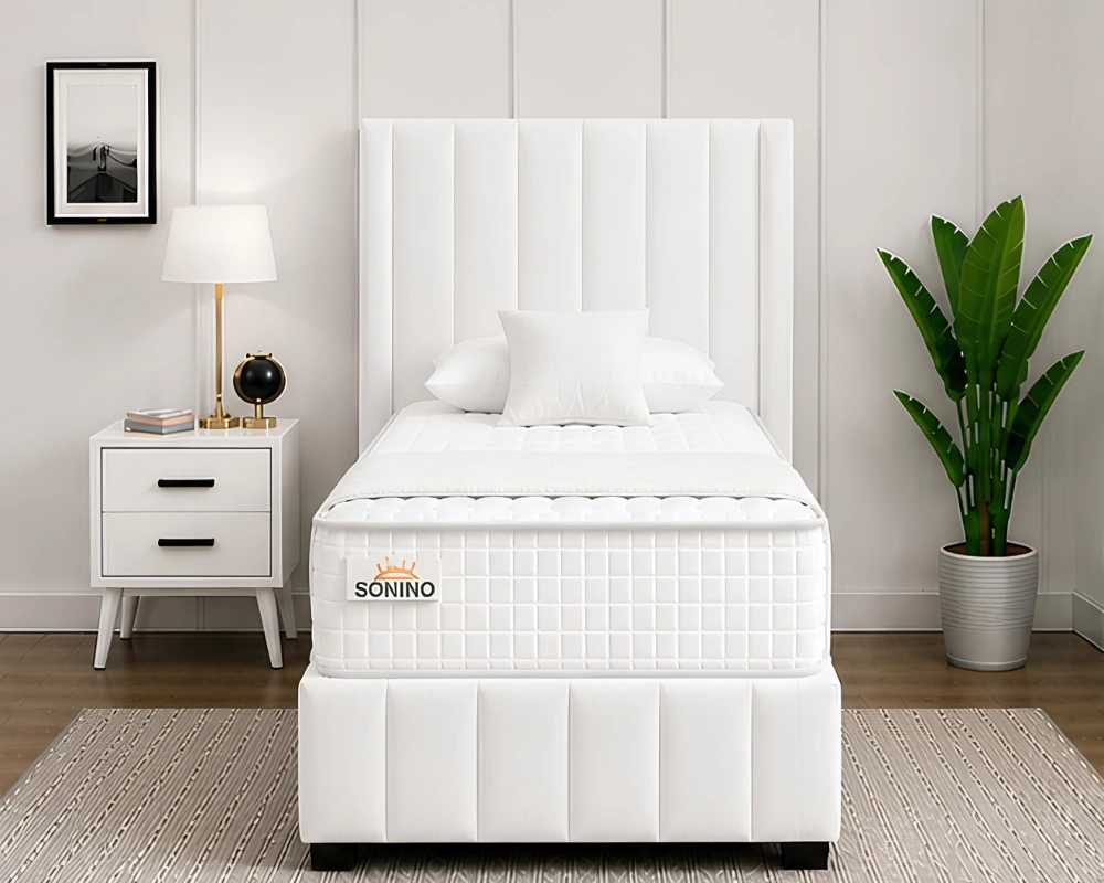 82 Snow White 3ft Divan Bed Classic White Divan Bed – 3ft Upholstered Design with Mattress Included - Image 1