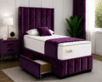 Imperial Purple Single Bed – Sophisticated Padded Design with Mattress - Image 2