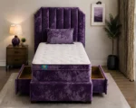 Majestic Purple Single Bed – Luxury Upholstered Frame with Mattress Included