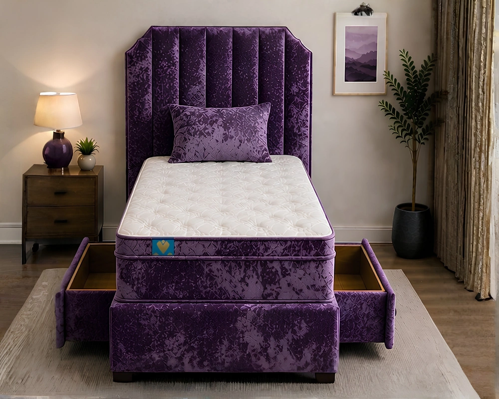 88 Aubergine Purple Single Divan Bed Majestic Purple Single Bed – Luxury Upholstered Frame with Mattress Included - Image 1