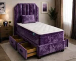 Majestic Purple Single Bed – Luxury Upholstered Frame with Mattress Included - Image 2