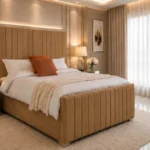 Walnut Brown King Size Bed – Premium Upholstered Frame with Mattress