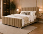 Natural Wooden Super King Bed with Mattress – Elegant 6ft Panel Design
