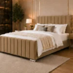 Natural Wooden Super King Bed with Mattress – Elegant 6ft Panel Design