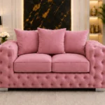 Blush Pink Quilted 2 Seater Sofa - Luxury Button Tufted Fabric Sofa
