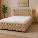 Caramel Beige Oxford King Bed – Sophisticated 5ft Frame with Plush Upholstery & Mattress