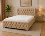Stone Beige Oxford Super King Bed – Luxury Upholstered Headboard with Premium Mattress - Image 3