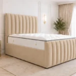 Sand Beige King Size Bed – Premium Padded Headboard with Mattress