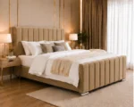 Natural Wooden Super King Bed with Mattress – Elegant 6ft Panel Design - Image 4