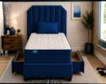 Sapphire Blue 3ft Divan – 90 × 190 cm with Tall Padded Headboard