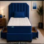 Sapphire Blue 3ft Divan – 90 × 190 cm with Tall Padded Headboard