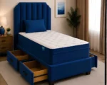 Sapphire Blue 3ft Divan – 90 × 190 cm with Tall Padded Headboard - Image 2