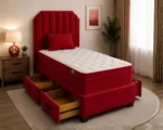 Crimson Velvet 3ft Divan – 90 × 190 cm with Tall Padded Headboard - Image 2