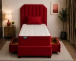 Crimson Velvet 3ft Divan – 90 × 190 cm with Tall Padded Headboard