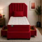 Crimson Velvet 3ft Divan – 90 × 190 cm with Tall Padded Headboard