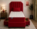 Crimson Velvet 3ft Divan – 90 × 190 cm with Tall Padded Headboard - Image 4