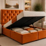 Deep Copper Ottoman King Bed – Stylish 5ft Upholstered Frame with Hidden Storage