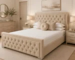 Elegant Beige Hilton King Size Bed – Premium Upholstered 5ft Bed Frame with Mattress - Image 3