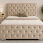 Luxury Fabric Double Bed with Mattress – Elegant Tufted Headboard-160x200cm