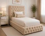 Elegant Champagne Beige Ambassador Bed – Stylish 90×190 cm Single Bed with Mattress - Image 2
