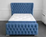 Midnight Blue Oxford Single Bed – Elegant Upholstered Design with Mattress