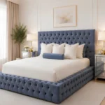 Royal Blue Velvet King Size Bed – Elegant Ambassador Design with Mattress