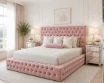 Glamorous Blush Velvet King Bed – Padded Headboard & Footboard