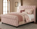 Classic Soft Pink Luxury Sleigh Bed Frame - Double 4ft6 Velvet Bed - Image 4