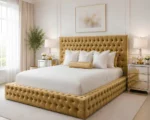 Elegant Mustard Ambassador Bed – Luxury Tufted King Size with Mattress