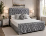 Glamorous Silver Hilton Bed Frame – Premium Padded Double Bed 160×200 cm with Mattress - Image 2