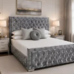 Silver Hilton King Size Bed with Mattress – Luxury Upholstered Bed Frame-180*200cm
